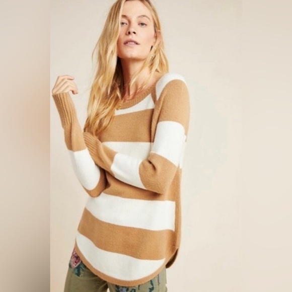 Anthropologie Sweaters - Anthropology Striped Tan and Cream Sweater